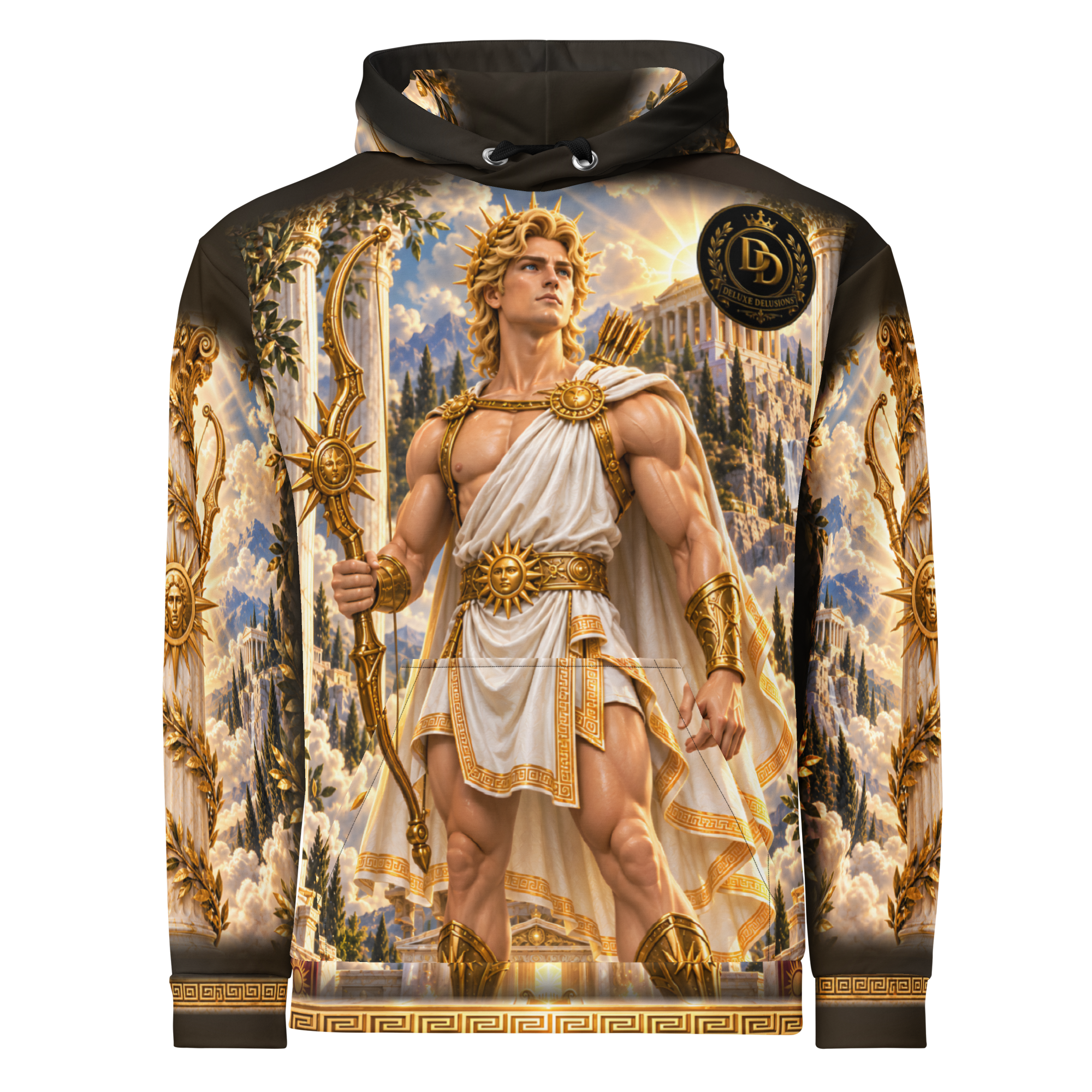 Apollo Hoodie, front with Apollo artwork and Deluxe Delusions branding