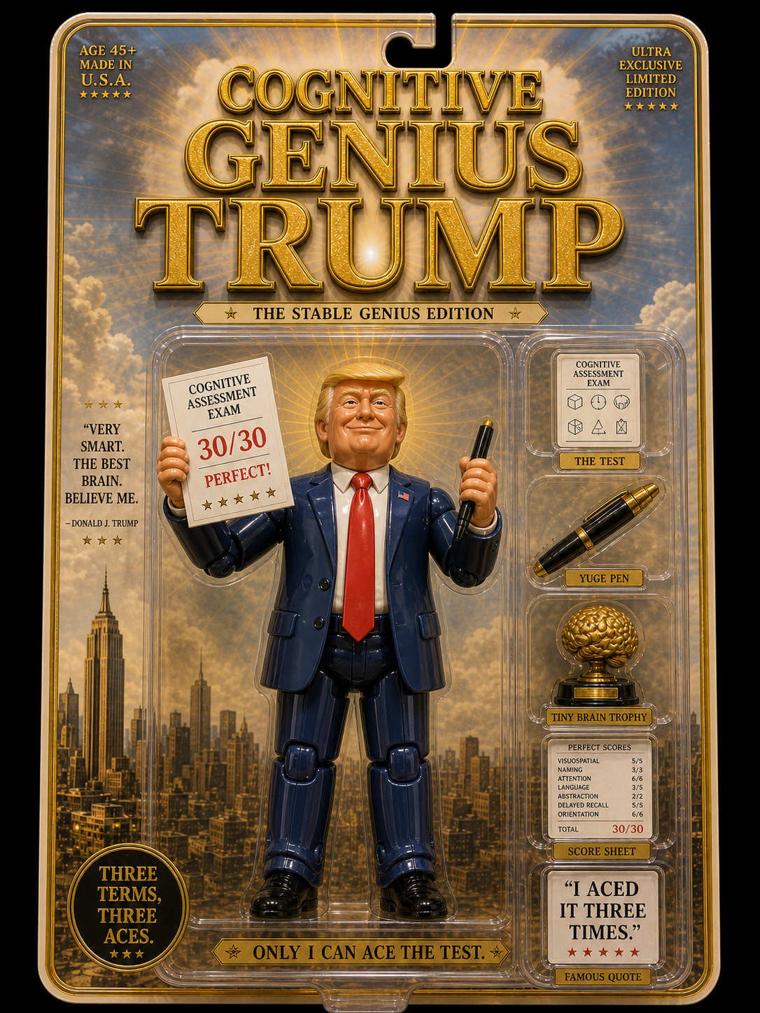 Cognitive Genius Trump parody toy packaging