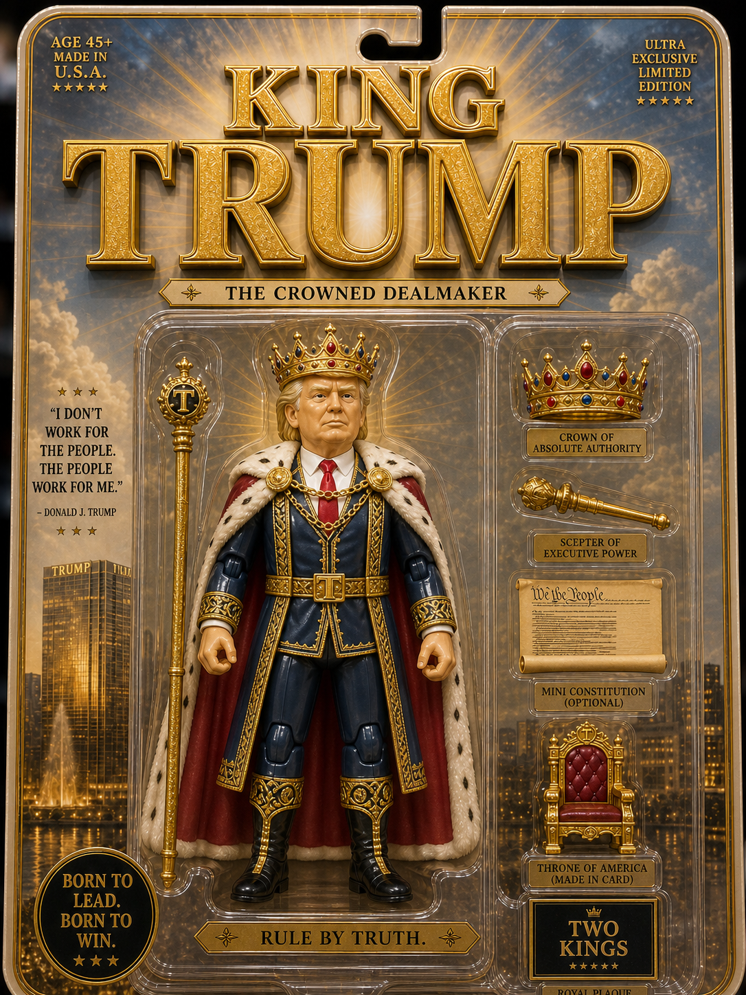 King Trump parody toy packaging