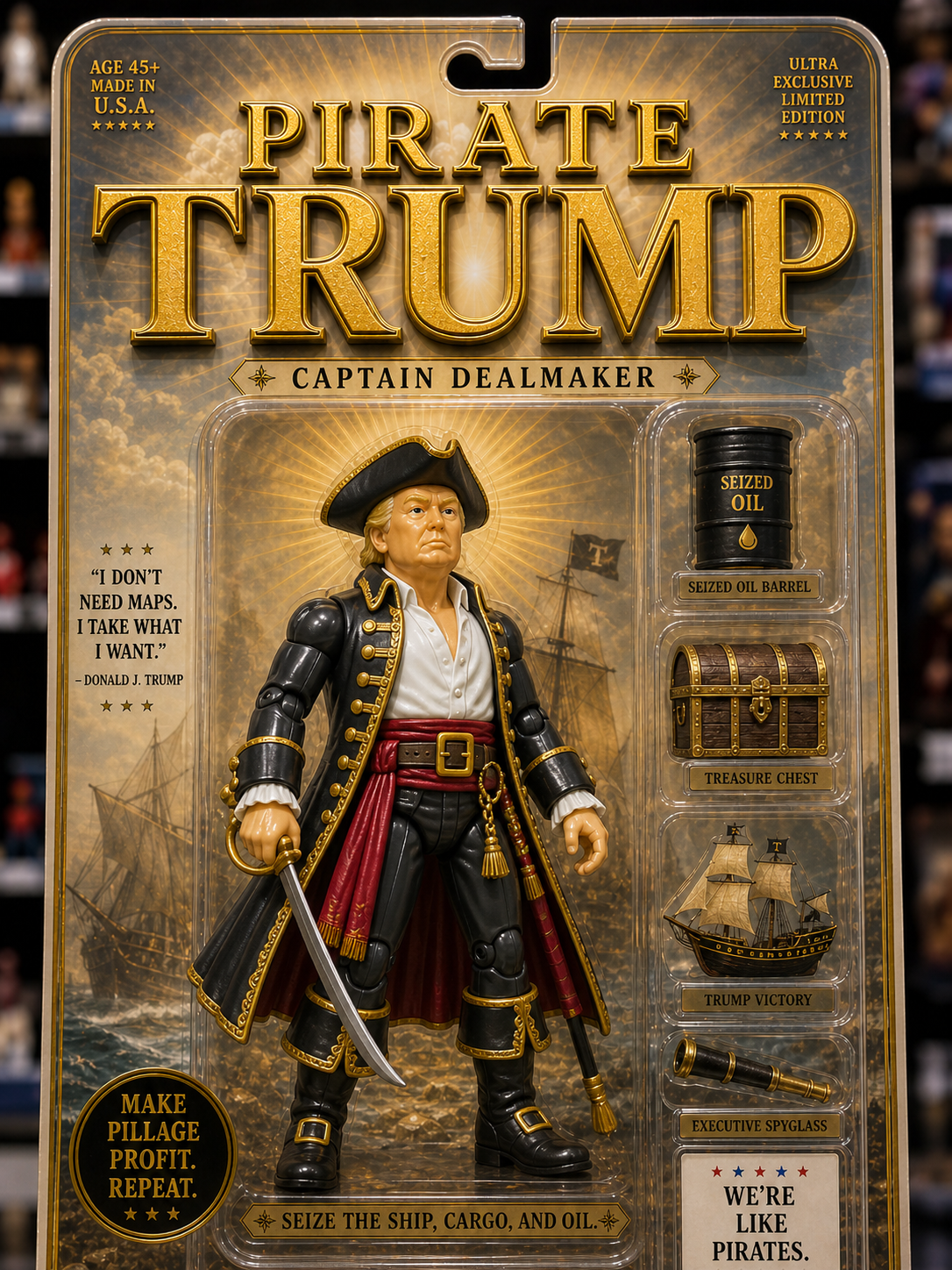 Pirate Trump parody toy packaging